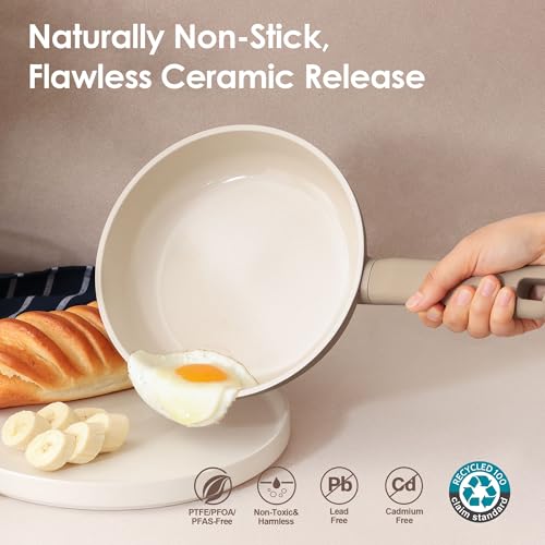 Ceramic Nonstick Pots and Pans Set (Almond Beige / 17pcs)