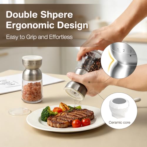 Salt and Pepper Grinder Set Manual Ceramic Mills Ceramic Grinding (Clear)