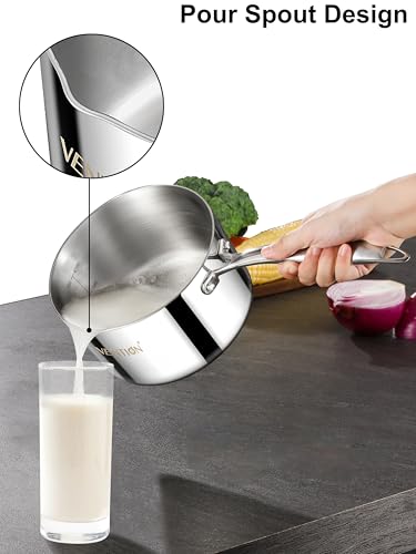 Tri Ply Stainless Steel 1.4 Quart Induction Saucepan with Lid (Upgraded Style / 1 Quarts)
