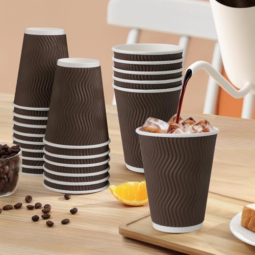 100 Pack 12 oz Disposable Paper Coffee Cups Insulated Brown (Brown / 12 oz)