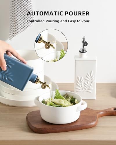 Sweejar Ceramic Olive Oil Dispenser Bottle for Kitchen (17 Oz(Gold Spout) / Fogblue)