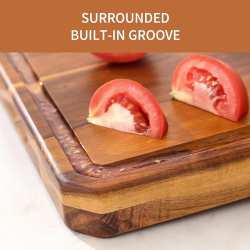 Large wood Cutting Board for Kitchen with Juice Handles (Stripes)