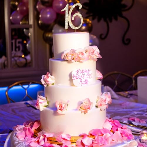 Gold Sweet 16 Cake Topper Rhinestones Birthday Cake Decorations Sweet 16 Party Decorations (16)