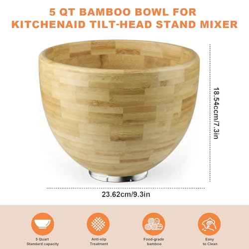 5 Qt Solid Wood Mixing Bowl Compatible with KitchenAid Tilt