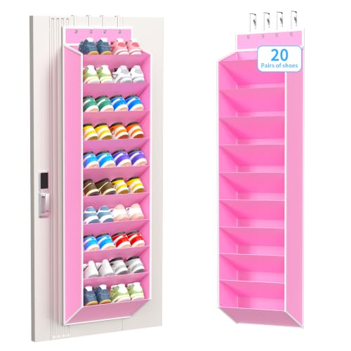 10 Tiers Large Size Over the Door Shoe Organizer Storage (Pink-10 cell)