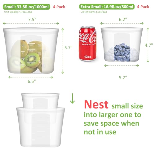 Reusable Sandwich & Snack Bags (Translucent | S+XS | 8 Pack)