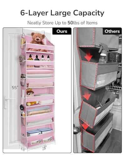 Over The Door Organizer with 6 Large Pockets 12 Side Pockets (Pink / 1 Pack)