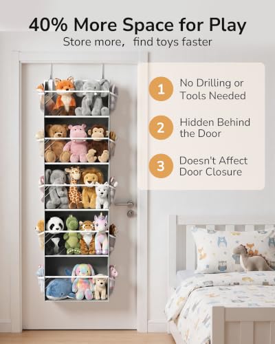 Stuffed Animal Organizer Over the Door (Clear Dark Grey / 1 Pack-5 Tier)