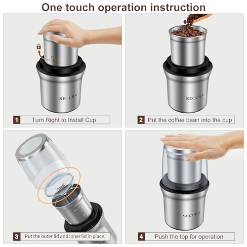 Electric Coffee and Spice Grinder (Stainless / 1 removable bowl)