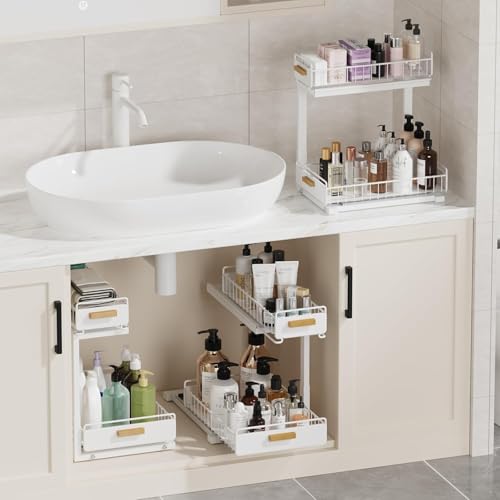 Under Sink Organizer Kitchen (Double Layer / White-1 Pack)