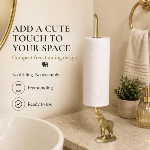 Gold Elephant Paper Towel Holder & Metal Toilet Paper Stand (Gold Elephant)