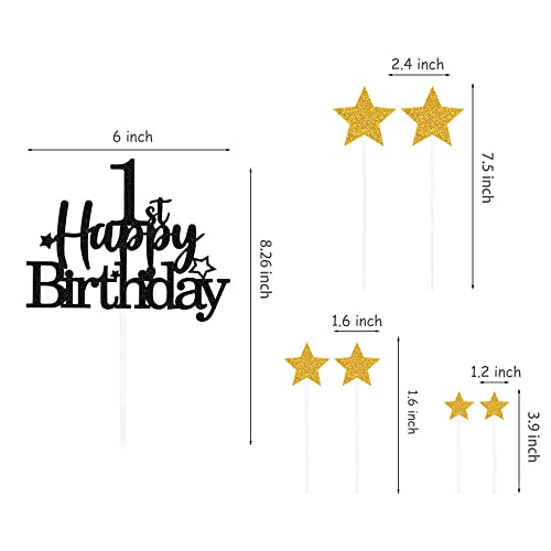 Black Gold 1st Birthday Cake Topper (7 Count)