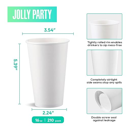 210Pack 16oz Disposable Paper Coffee Cups White Hot Coffee Cups (16oz)