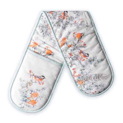 Double Oven Mitts 100% Cotton Double Oven Glove (063 - Whitish Shabby Chique / 7" x 35" (Double Oven Mitt))