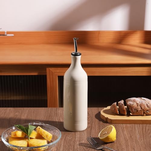 Sweejar Large Ceramic Olive Oil Dispenser Bottle (24 oz, Set of 1 / Beige)