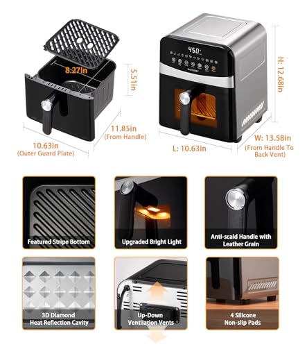 Stainless Steel Air Fryer Ceramic Coated Basket 6QT Dual
