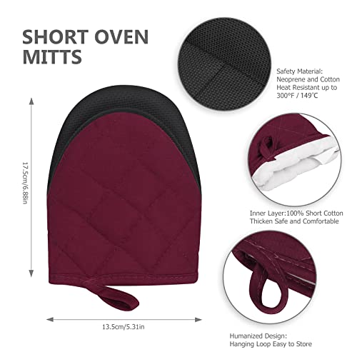 1 Pair Short Oven Mitts (Dark Red)