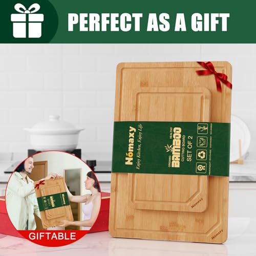 Organic Bamboo Cutting Boards Set for Kitchen Set of 2 (Natural / Set of 2)