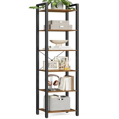 6 Tier Bookshelf (Rustic Brown + Ink Black / 6 Tiers (11.8"D x 15.7"W x 73.2"H))