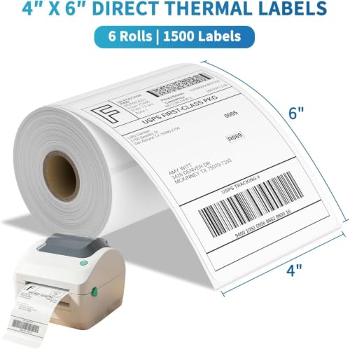 4x6 Blank Direct Thermal Shipping Labels for Zebra 2844 Zp (1500 Count)