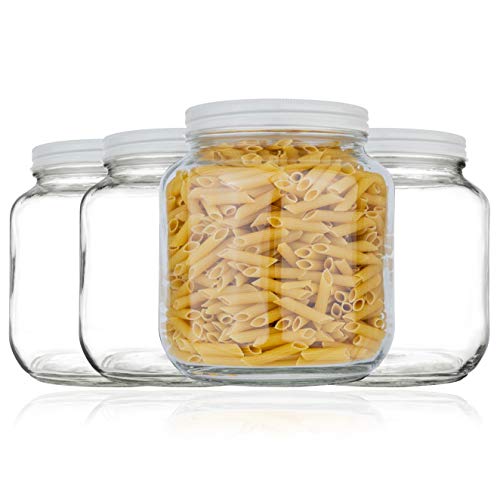 Half Gallon Mason Jars Wide Mouth with Airtight White Metal Lids (White Lid)