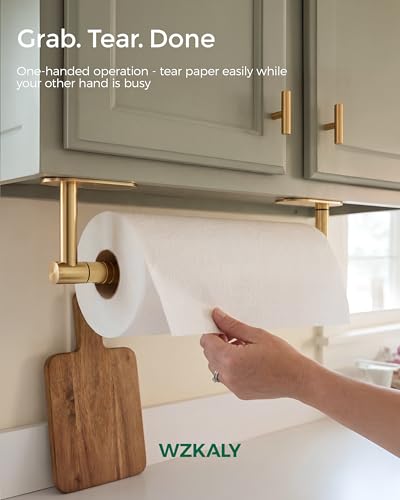 Gold Paper Towel Holder Under Cabinet with Damping Self Adhesive (Gold / One Hand Tear Holder)