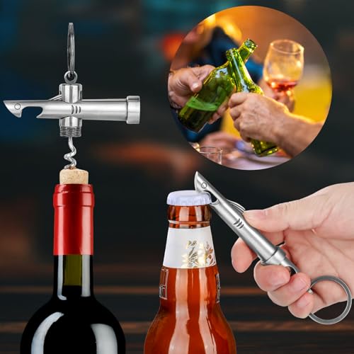 2-in-1 Shark Bottle Opener, Novelty Keychain Corkscrew Wine Opener, Beer Bottle Opener, Wine & Beer Gifts for Men, Father's Day Gifts, Christmas Gifts, Birthday Gifts, Dark Silver (Metallic Silver)