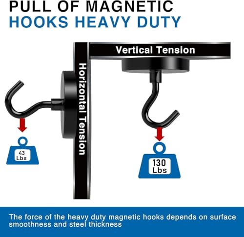 Magnetic Hooks Magnet Hook for Cruise Cabins 130LBS (Black / 1.26in)