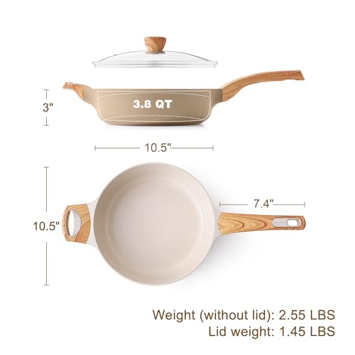 Ceramic Nonstick Frying Pan Skillet with Lid (3.8QT / 10.5IN / Ceramic Taupe)
