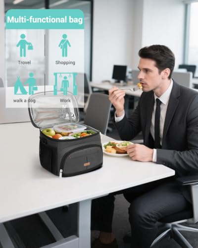 Lunch Box for Men Women Insulated Lunch Tote Cooler Bag Lunchbox (Gray / Large)