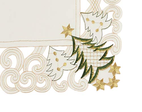Pandoro Collection Holiday Christmas Tree Cutwork Border Tablecloth (Ivory / 14"x20" Placemat-Set of 4)