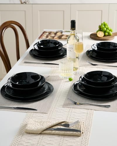 Porcelain Dinnerware Set for 4 (Glossy-black / Set(16pcs))