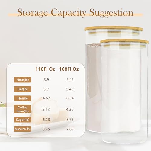 Large Glass Cereal Containers Storage with Airtight Bamboo Lids (2Pack(168oz))