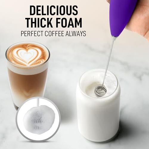 Powerful Milk Frother Wand With Duracell Batteries (Regal Purple / Double Whisk + Batteries)
