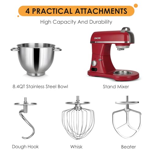 8.4QT Commercial Stand Mixer 800W with Aluminum Die Casting Meets the Standard of NSF (Red 8.4QT)
