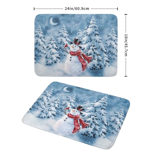 Blue Snowman Dish Drying Mat Winter Pine Tree Drainer Rack Mats 18x24 Inch Absorbent Fast Dry Dish Pad Protector Kitchen Counter Accessories (Winter Blue Snowman / 18" x 24")