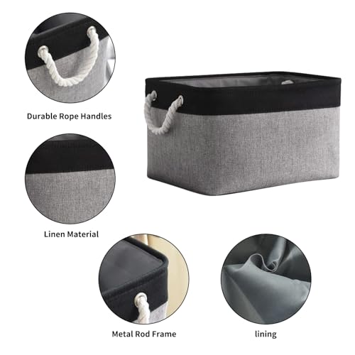 Storage Basket for Organizing (Black&Grey / Large - 15.7Lx11.8Wx8.3H)