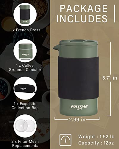 POLIVIAR French Press Coffee Maker (Green / 12 oz)