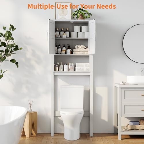 23.6 Inches Wide Toilet Rack with Over The Toilet Storage Cabinet (White 23.6"w)