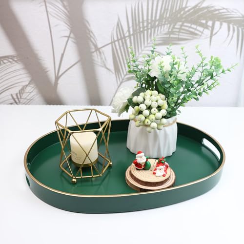 Dark Green Plastic Serving Tray for Ottoman (Oval Dgreen / 15.5" x 10.6" x 1.4")