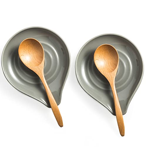 Spoon Rest Ceramic Spoon Holder for Stove Top Large Spatula Holder (Gray)