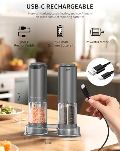 Rechargeable Electric Salt and Pepper Grinder Set with Base (Rechargeable Aluminum Set with Base)
