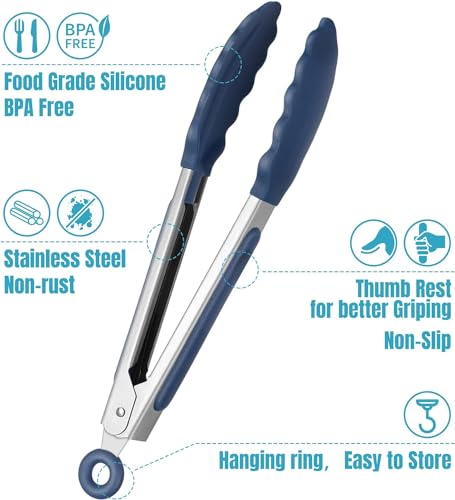 Small Silicone Kitchen Tongs 7 (Classic Blue)