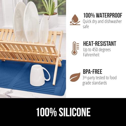 Patented BPA Free Silicone Dish Drying Mat (16" x 12" / Silicone / Blue)