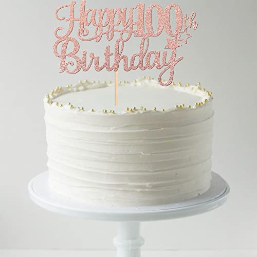 1 PCS Happy 100th Birthday Cake Topper Glitter Cheers to 100 Years Cake Pick Number 100 Fabulous Cake Decoration for 100th Birthday Theme Party Decorations Supplies Rose Gold (Rose Gold / 100th)