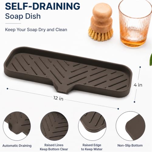 Silicone Soap Dish with Drain Spout (Coffee / L(12"×4"))