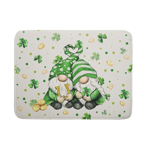 St Patrick's Day Gnome Dish Drying Mat 18x24 inch Lucky Shamrock Absorbent Reversible Dishes Drainer Rack Mat for Coffee Bar Kitchen Decor (Shamrock Gnome / 18" x 18")