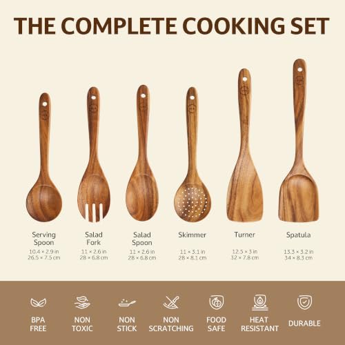 6 Piece Teak Wood Cooking Utensil Set (6 PCS Set)
