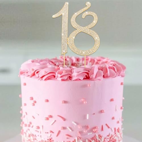 Gold 18th Birthday Cake Topper Rhinestones Cake Decorations for 18th Birthday Party (18th- Gold)