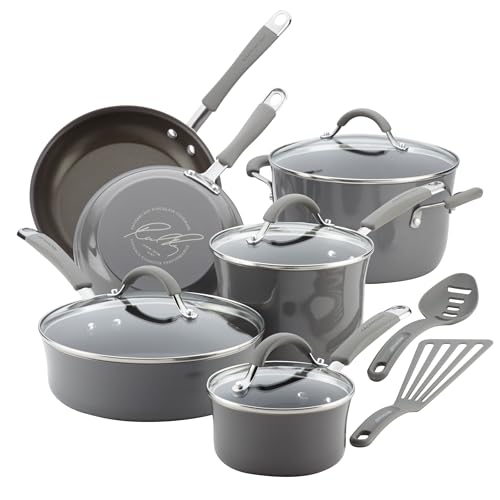 Cucina Nonstick Cookware (Sea Salt Gray / 12 Piece Porcelain Enamel)